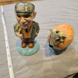 Vintage Ceramic English Shepard Man and Sheep Salt and Pepper Shakers Set